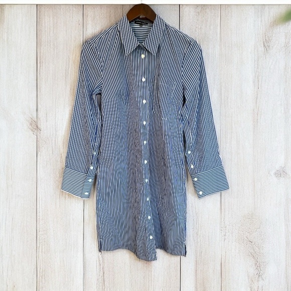Universal Standard Shirt Dress Poplin Stretch Blue Stripe Button Up 4XS - Picture 5 of 12